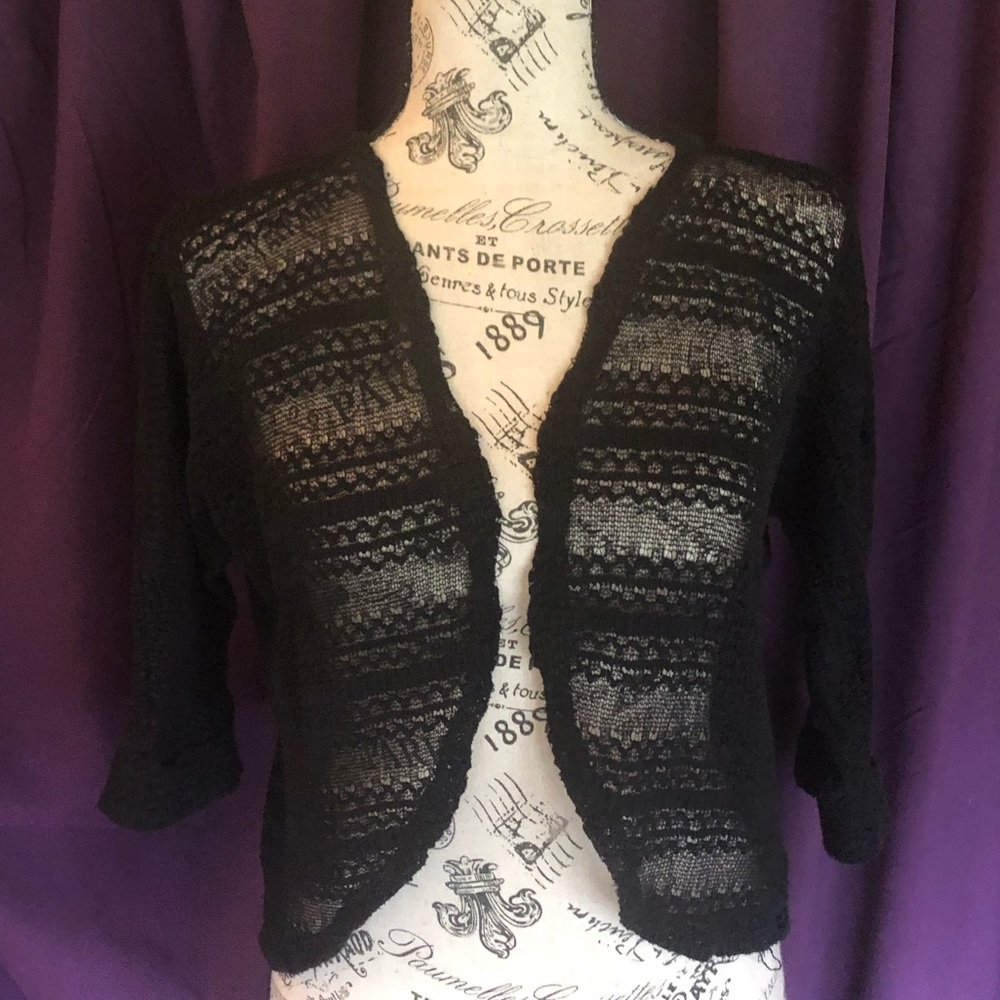 Black Knit girls shrug 3/4 sleeve